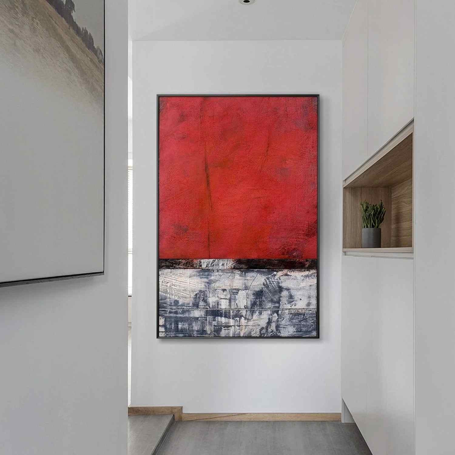 Painting Hand-painted Original Oversize Red Gray Abstract Canvas Artwork G8UCS